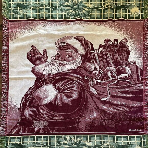 Woven Tapestry‎ Throw Blanket Christmas Santa 60"x48" - Picture 1 of 3